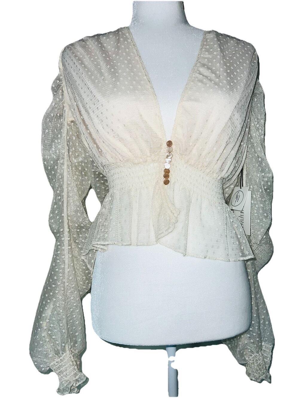 Exclusive for Intermix Lace Boho Crop Blouse Polka Dot Ivory Size L Retail 295$